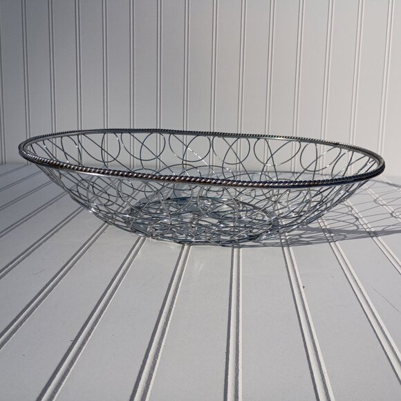 Silverplate Metal Wire Decorative Basket for Bread Fruit Large Silver Bowl Vtg - Picture 12 of 14